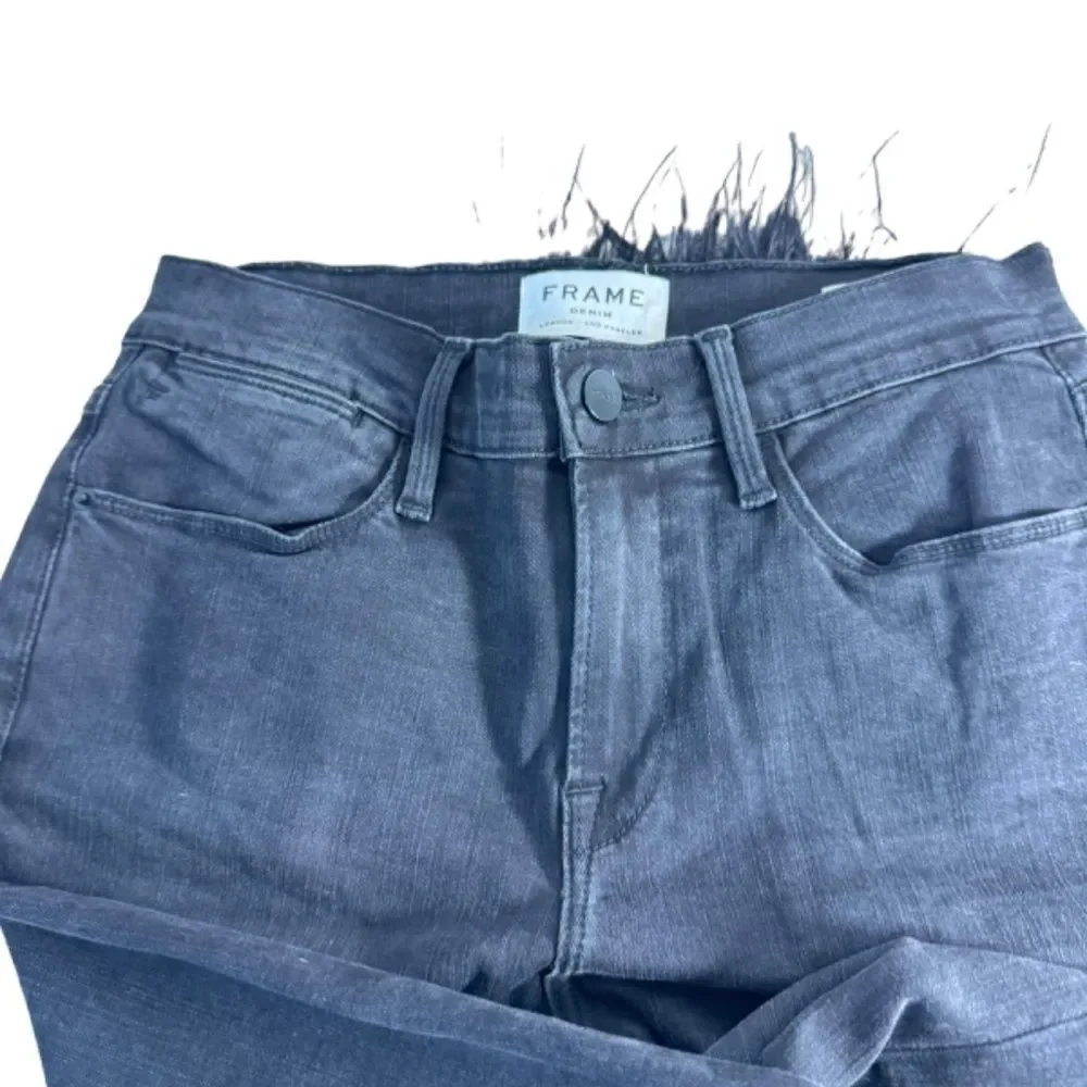 Frame Denim Le High Straight Black Feather Hem Jeans In Ludlow Sz 26 - Picture 7 of 13